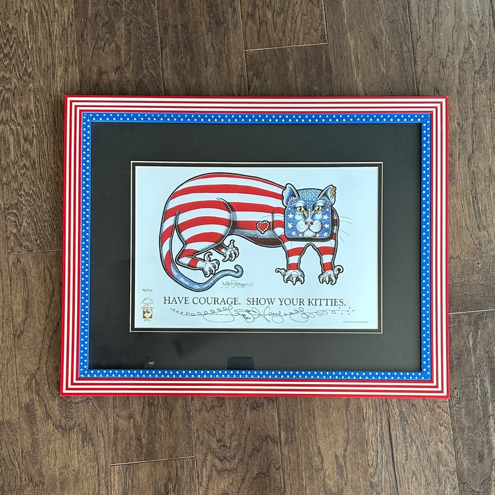🌞Summer sale 50% off Signed Jamie Hayes American Flag Kitty Framed Print🌞